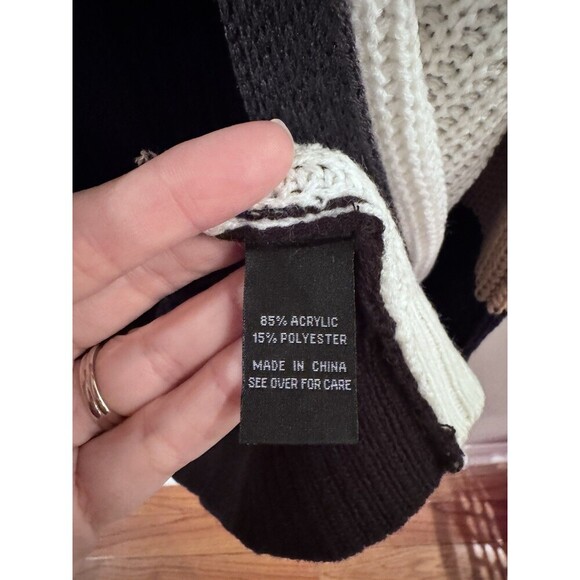 Fortune & Ivy Edwina Long Sleeve Colorblock Cardigan Size Medium Black Tan Ivory - Picture 3 of 5